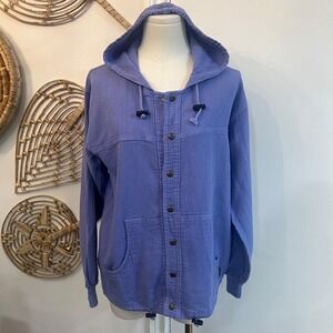 Vintage Enza Wear Ribbed Knit Hoodie Jacket Purple Cotton Oversized M